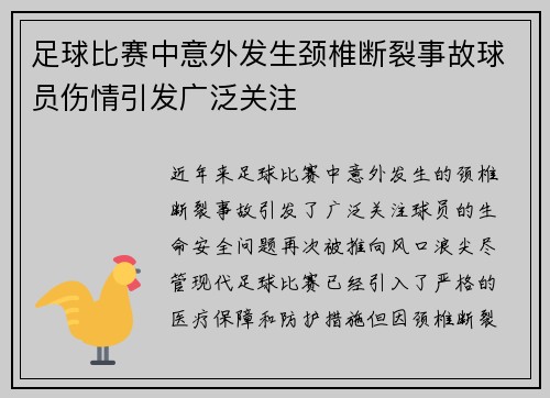 足球比赛中意外发生颈椎断裂事故球员伤情引发广泛关注