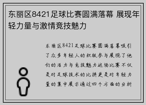 东丽区8421足球比赛圆满落幕 展现年轻力量与激情竞技魅力