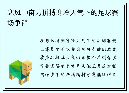 寒风中奋力拼搏寒冷天气下的足球赛场争锋