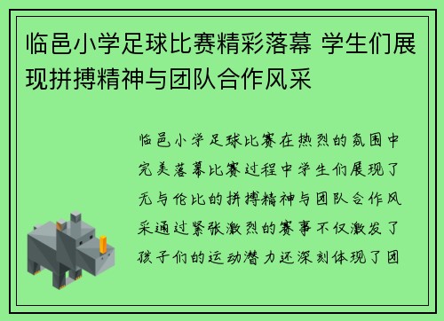 临邑小学足球比赛精彩落幕 学生们展现拼搏精神与团队合作风采