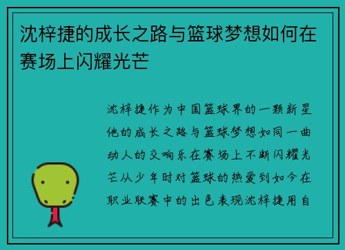 沈梓捷的成长之路与篮球梦想如何在赛场上闪耀光芒