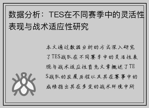 数据分析：TES在不同赛季中的灵活性表现与战术适应性研究